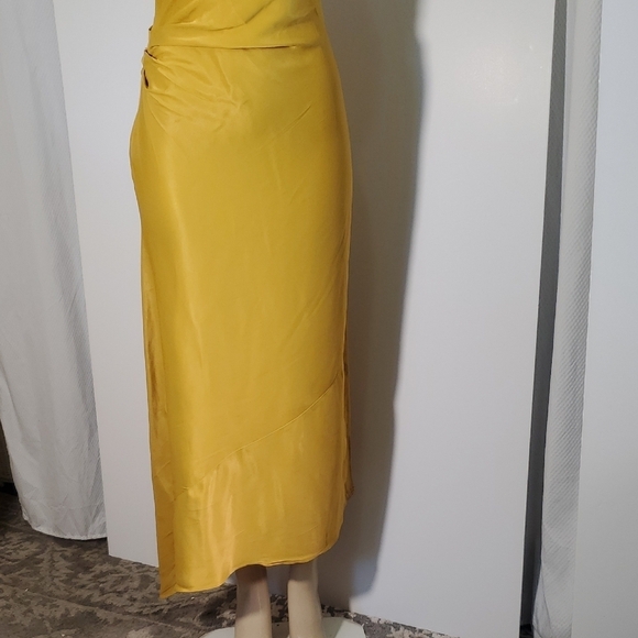 NWT Zara Midi Satin Effect Slip Dress Summer Mustard Yellow Gold Size M - Picture 3 of 15